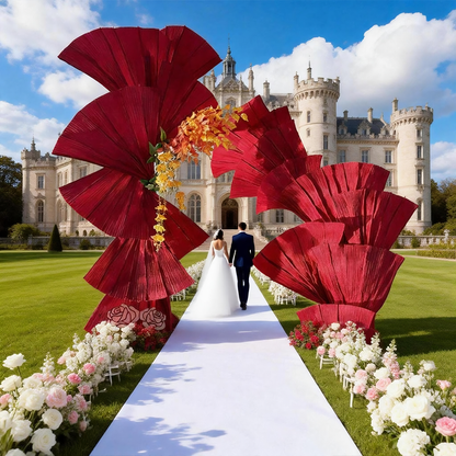 Flowerva Wine Red Double-Sided Fan-Shaped Wedding Decor