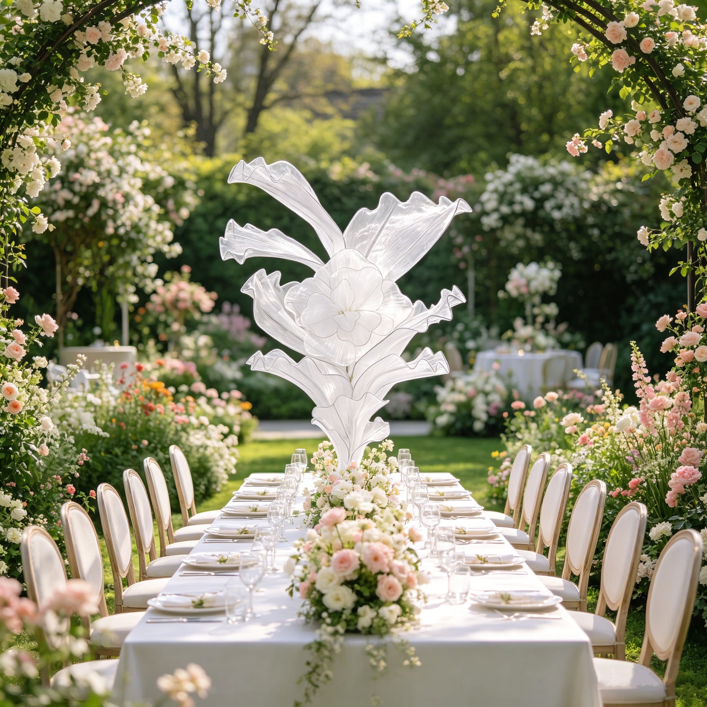 Flowerva White Serenity Floral Heart Sheer Texture Table Flower