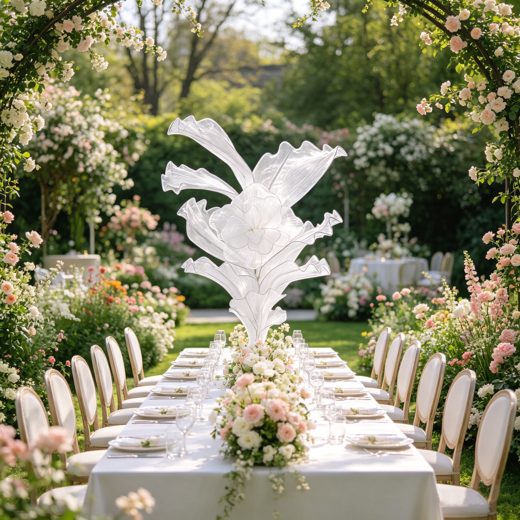 Flowerva White Serenity Floral Heart Sheer Texture Table Flower