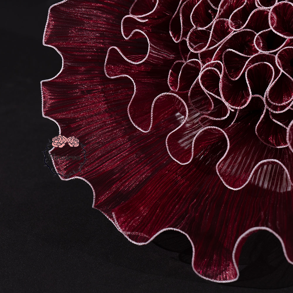 Flowerva Burgundy Gradient Ruffled Sheer Fabric Decor Flower
