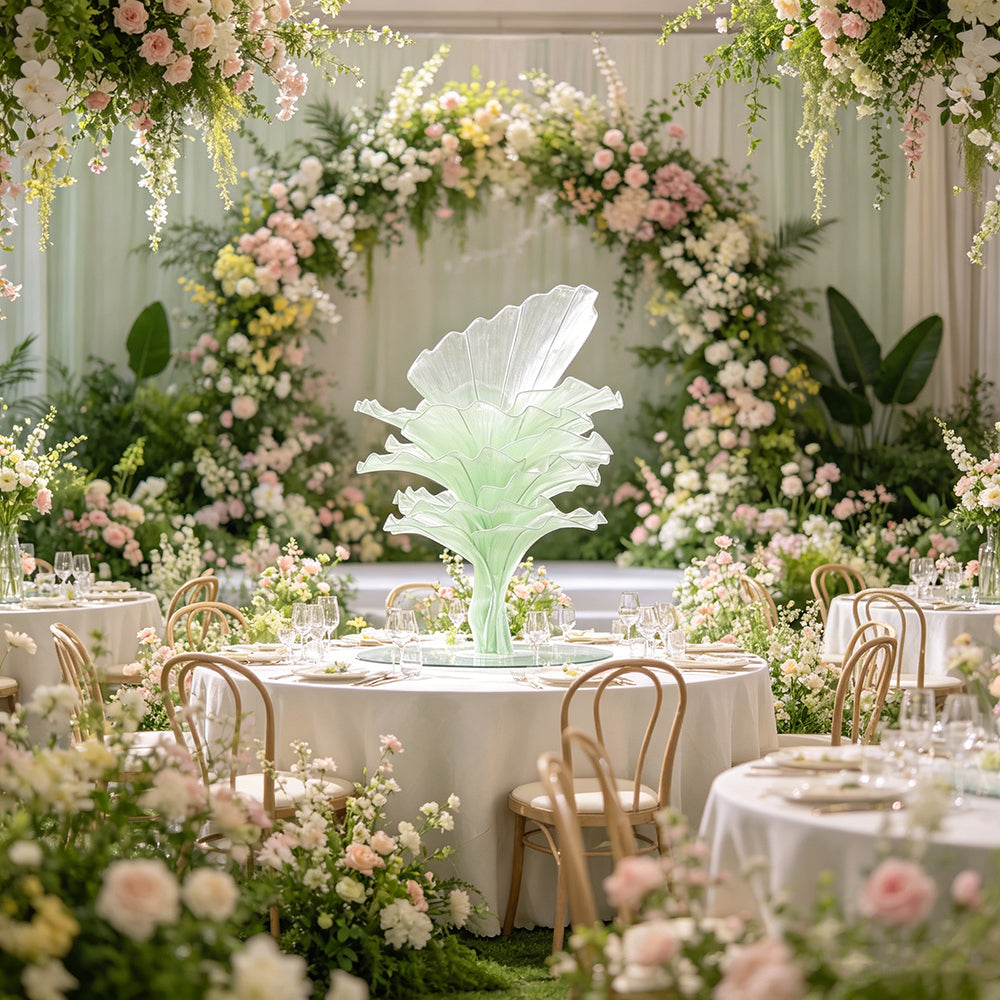 Flowerva Light Green Table Flower Wedding Decoration (With Base)