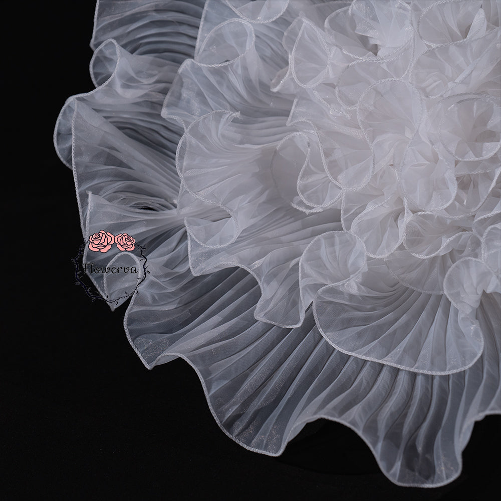 Flowerva Pure White Pleated Sheer Fabric Decor Flower