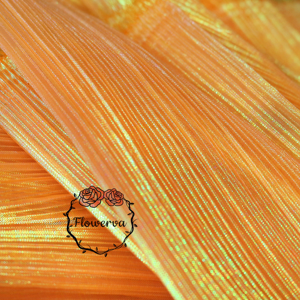 Flowerva Orange Mermaid Texture Pleated Organza Wedding Decoration Dress Design Fabric