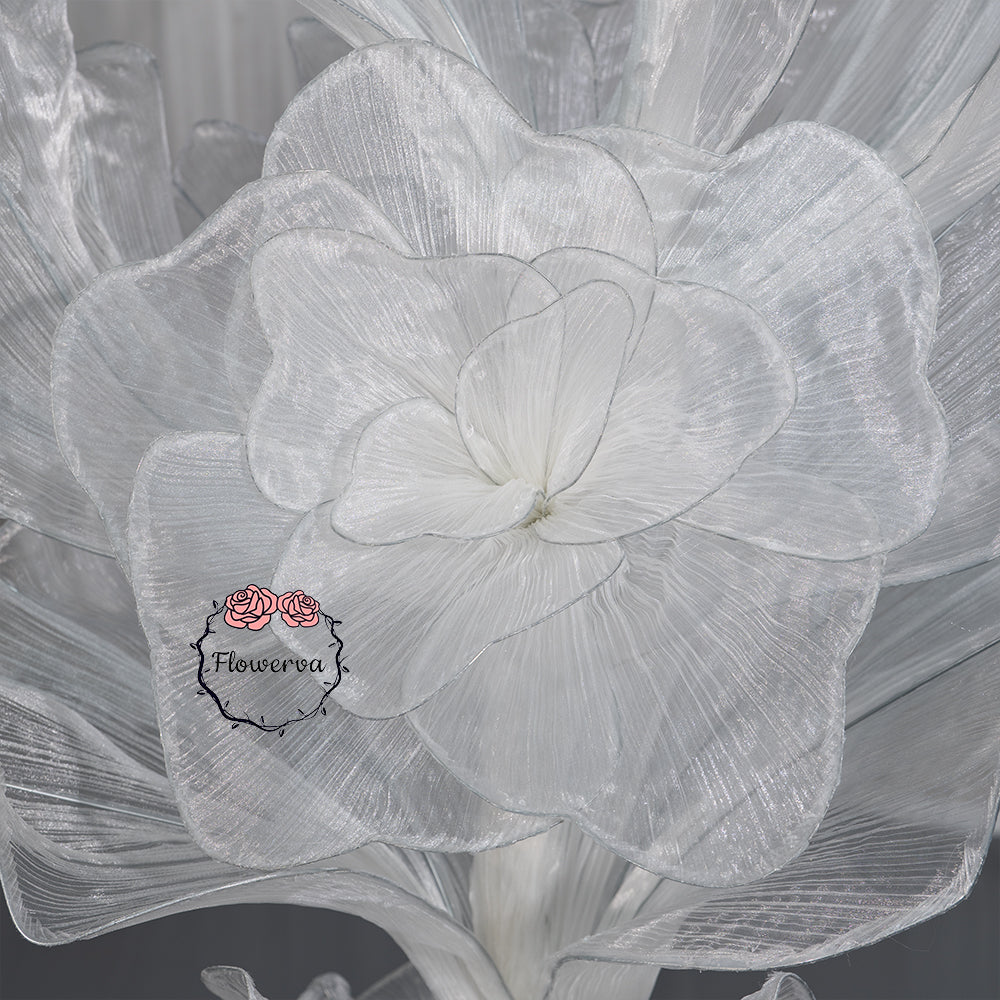 Flowerva White Serenity Floral Heart Sheer Texture Table Flower