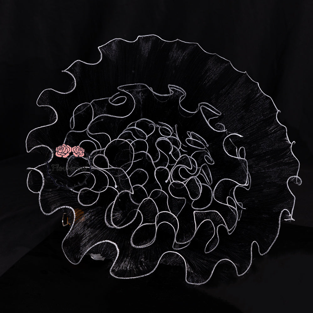 Flowerva Black Sheer Fabric Decor Flower with Silver Stitched Trim