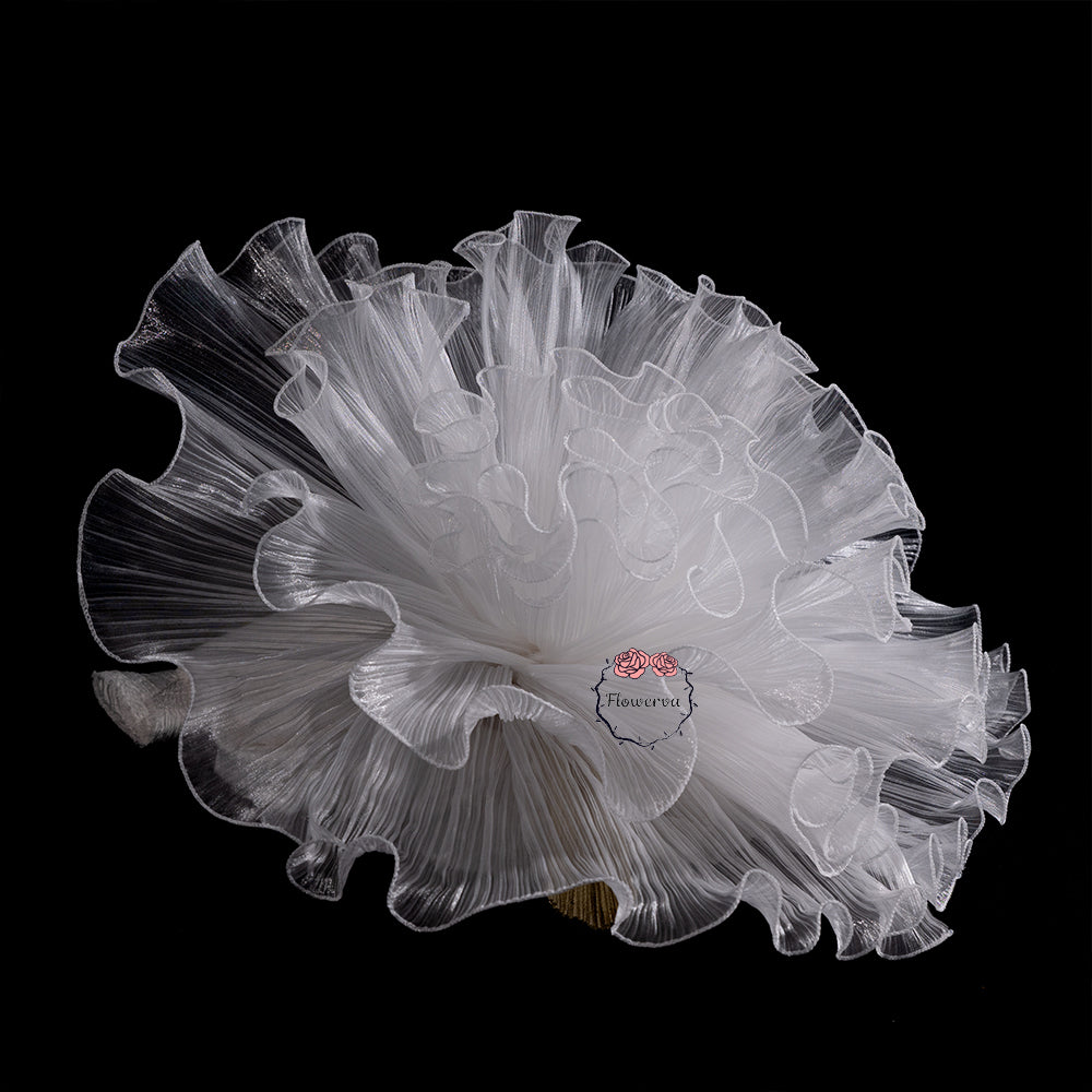 Flowerva White Sheer Ruffled Fluffy Fabric Flower Decor