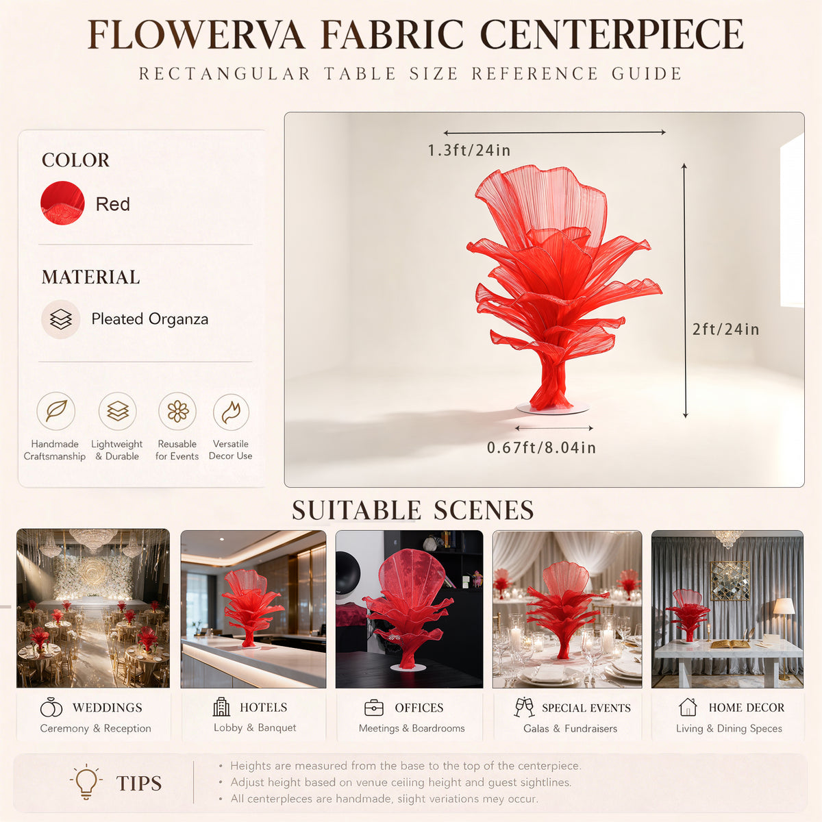 Flowerva Luxury Fabric Floral Centerpieces Handcrafted Wedding & Event Decor