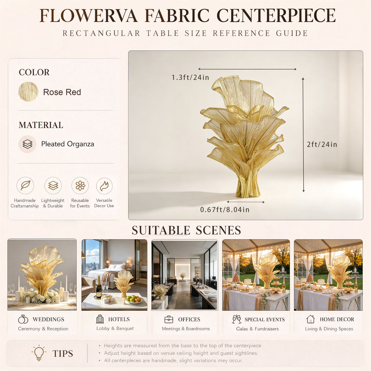 Flowerva Luxury Fabric Floral Centerpieces Handcrafted Wedding & Event Decor