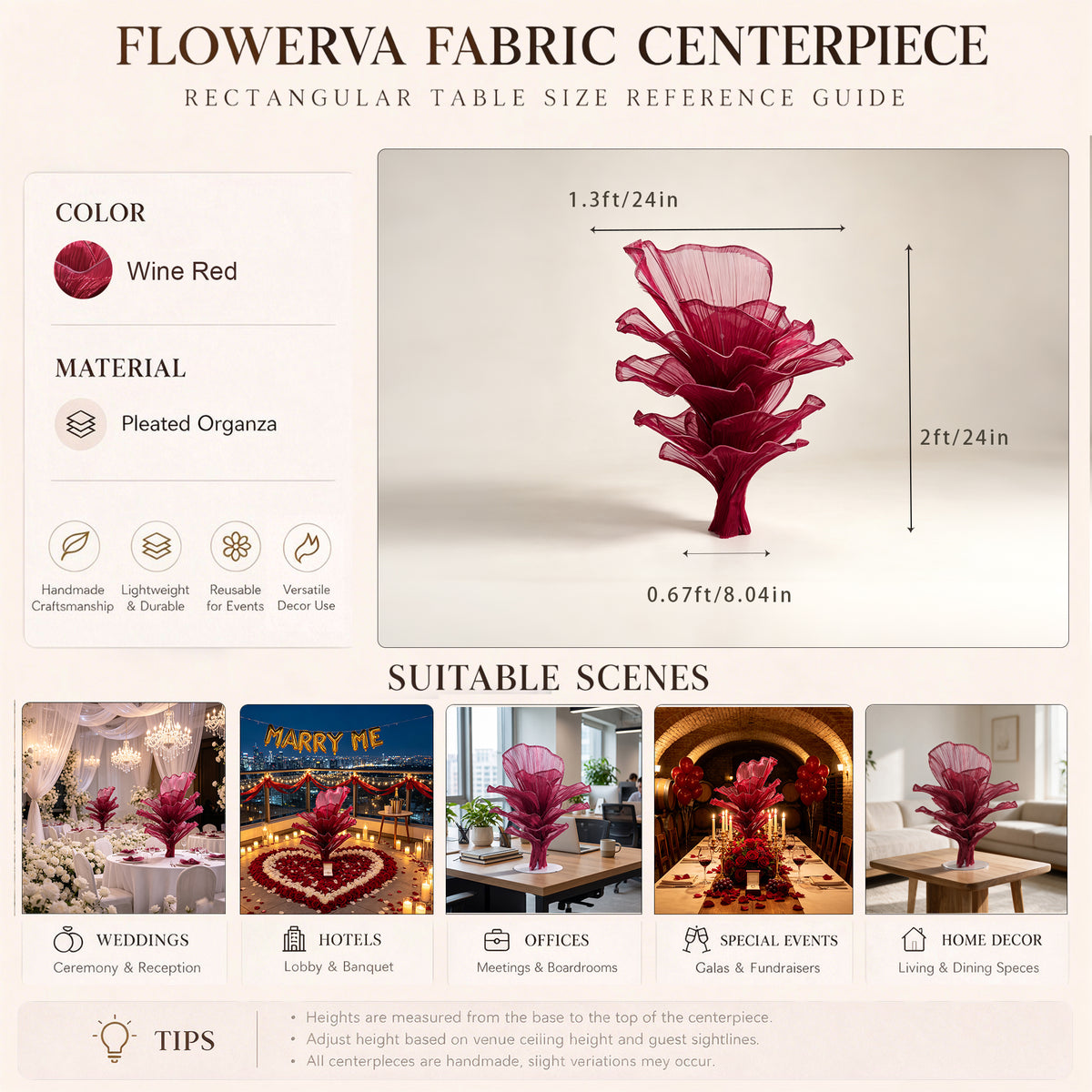 Flowerva Luxury Fabric Floral Centerpieces Handcrafted Wedding & Event Decor