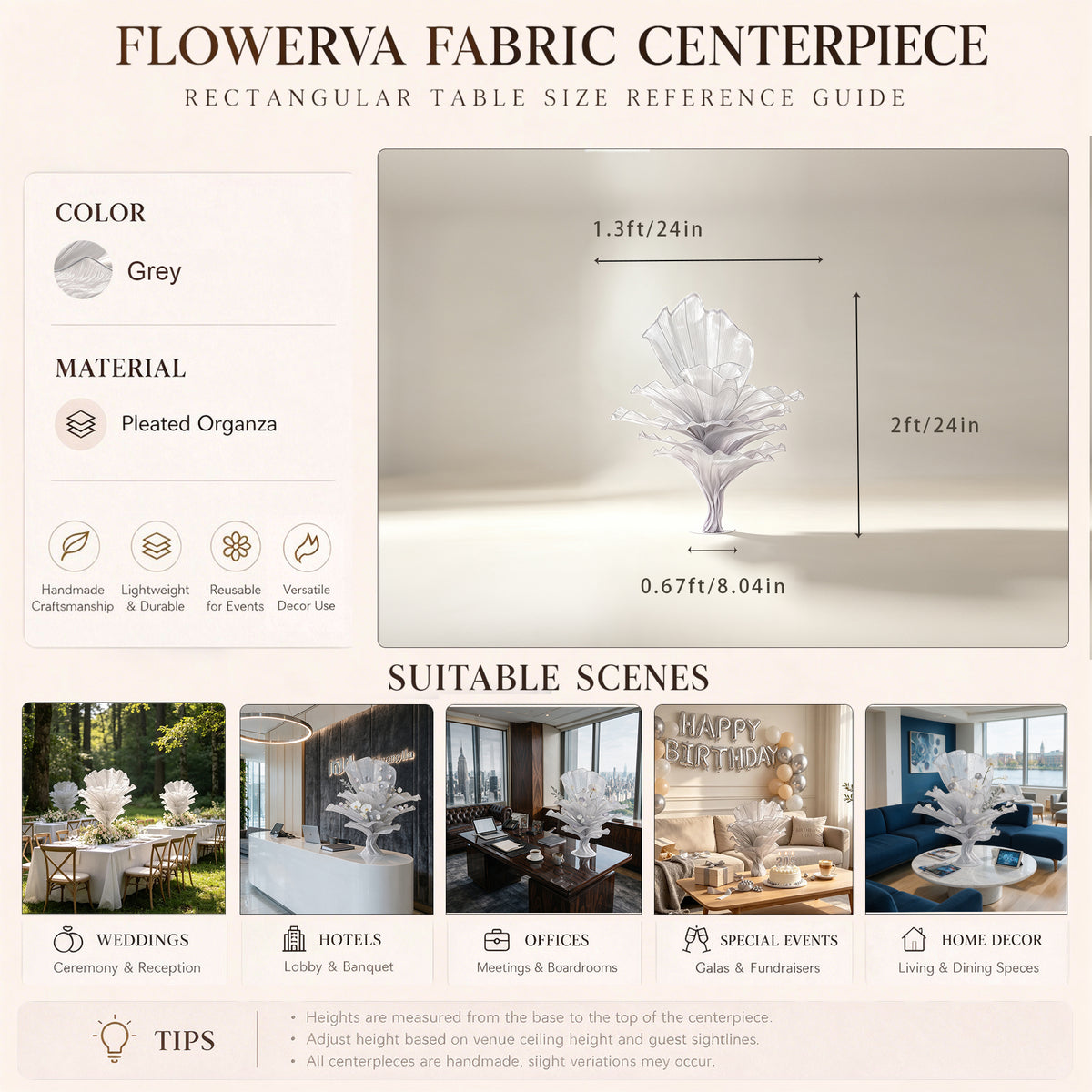 Flowerva Luxury Fabric Floral Centerpieces Handcrafted Wedding & Event Decor