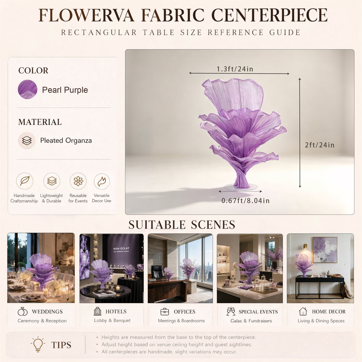 Flowerva Luxury Fabric Floral Centerpieces Handcrafted Wedding & Event Decor