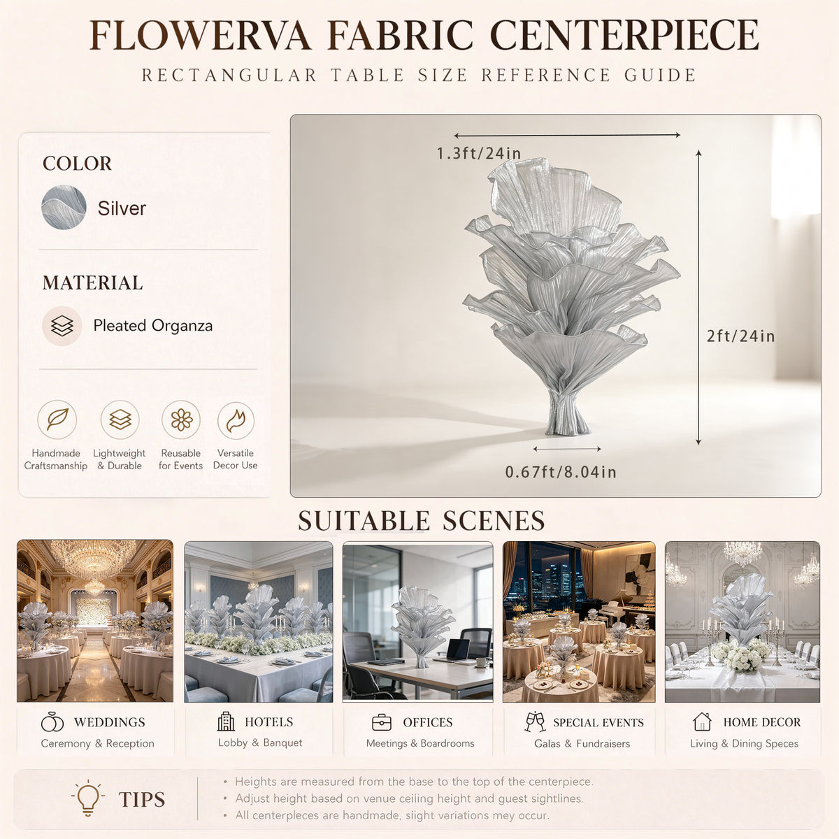 Flowerva Luxury Fabric Floral Centerpieces Handcrafted Wedding & Event Decor