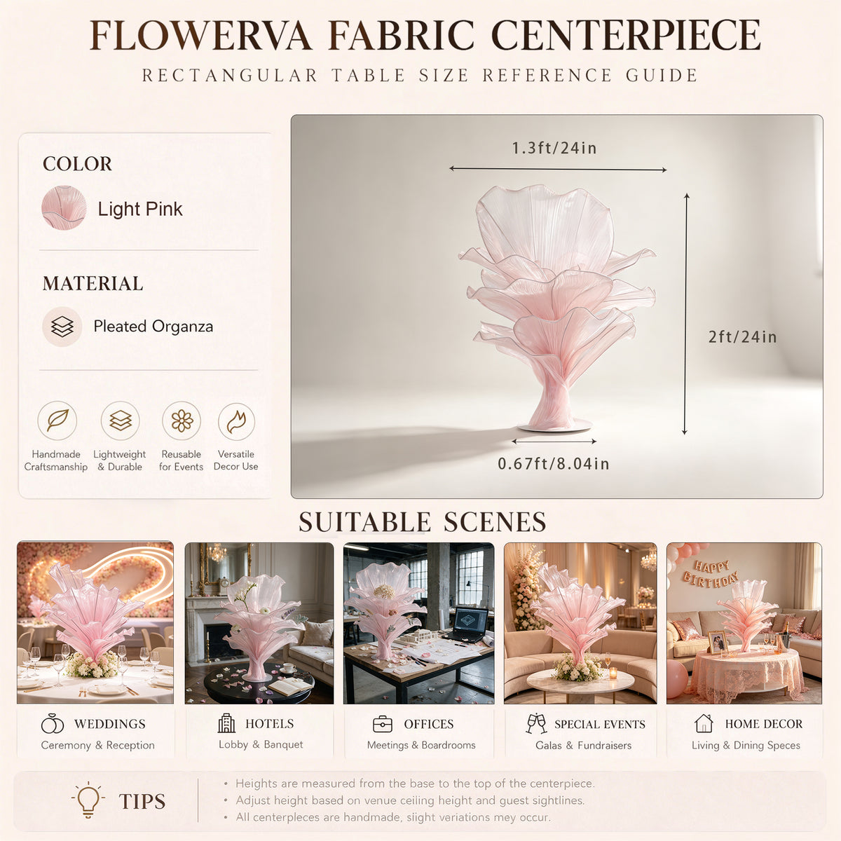 Flowerva Luxury Fabric Floral Centerpieces Handcrafted Wedding & Event Decor