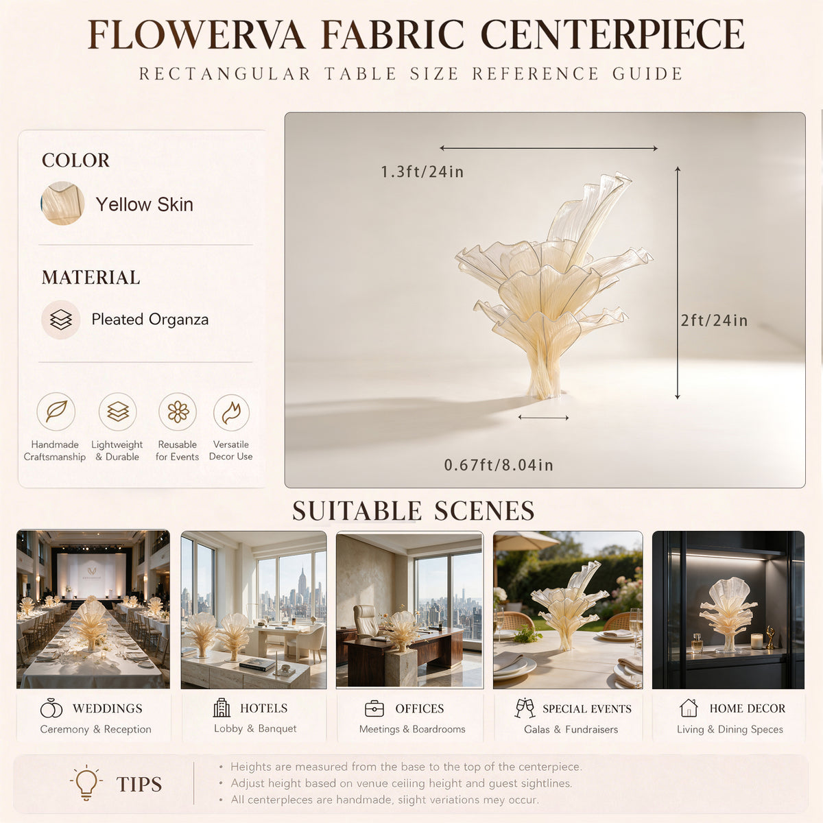 Flowerva Table Flower Wedding Decoration Yellow Skin 60cm
