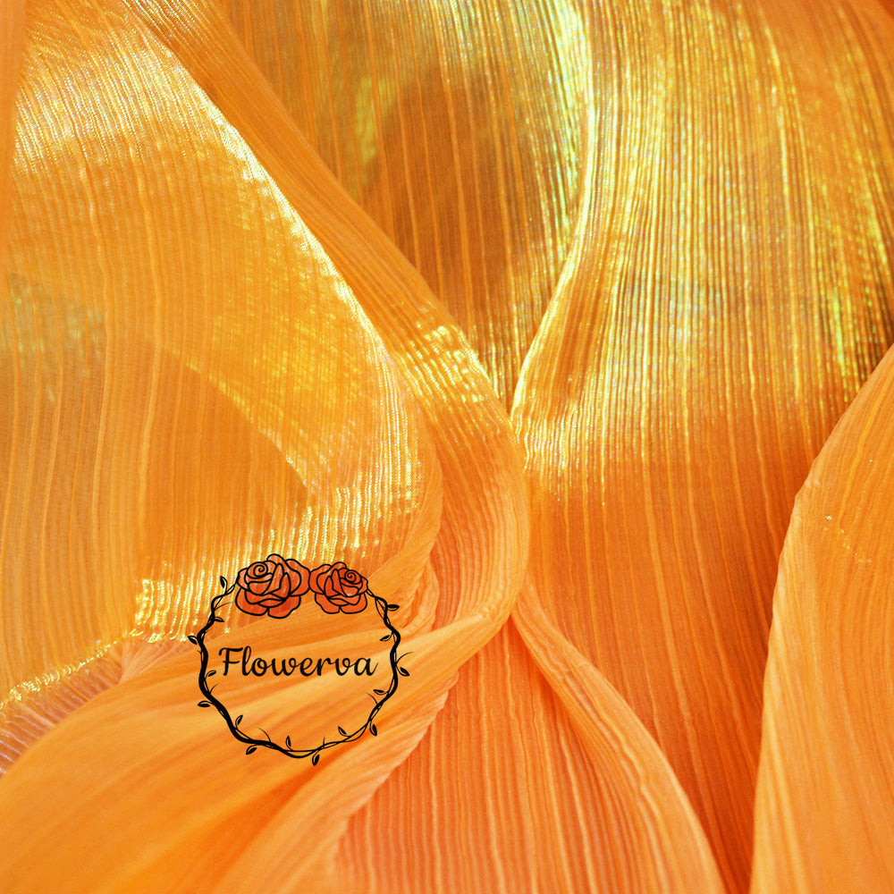 Flowerva Orange Mermaid Texture Pleated Organza Wedding Decoration Dress Design Fabric