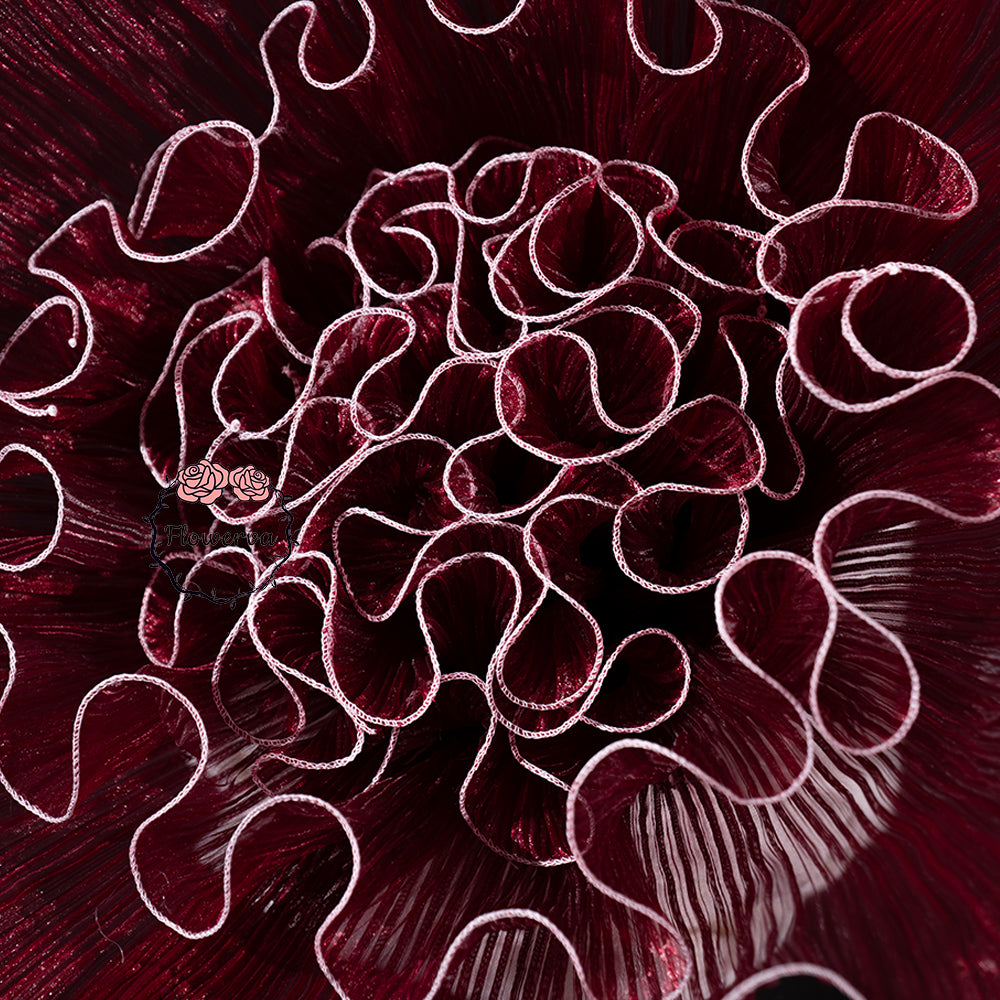 Flowerva Burgundy Gradient Ruffled Sheer Fabric Decor Flower