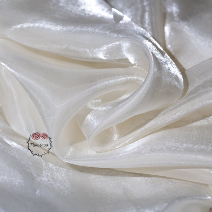 Flowerva Crystal Shining Organza Pearl-White Satin Fabric