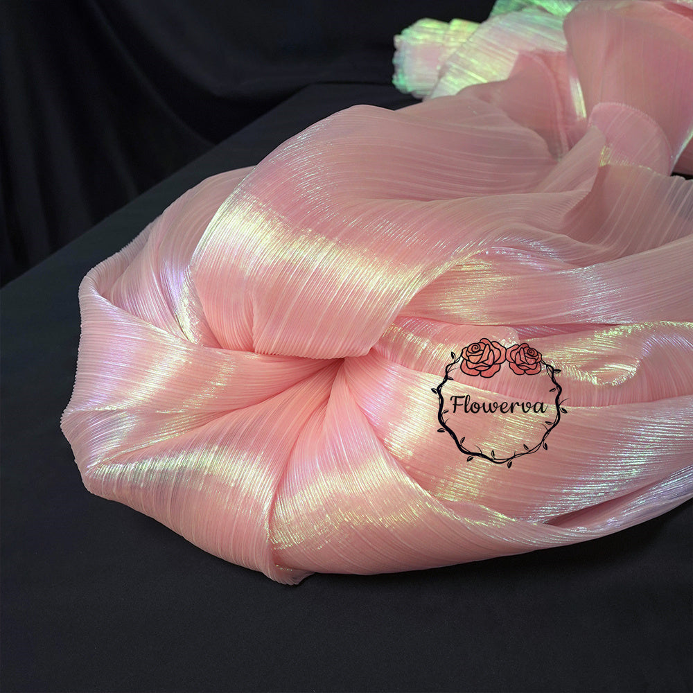 Flowerva Soft Pink Mermaid Texture Pleated Organza Wedding Decoration Dress Design Fabric