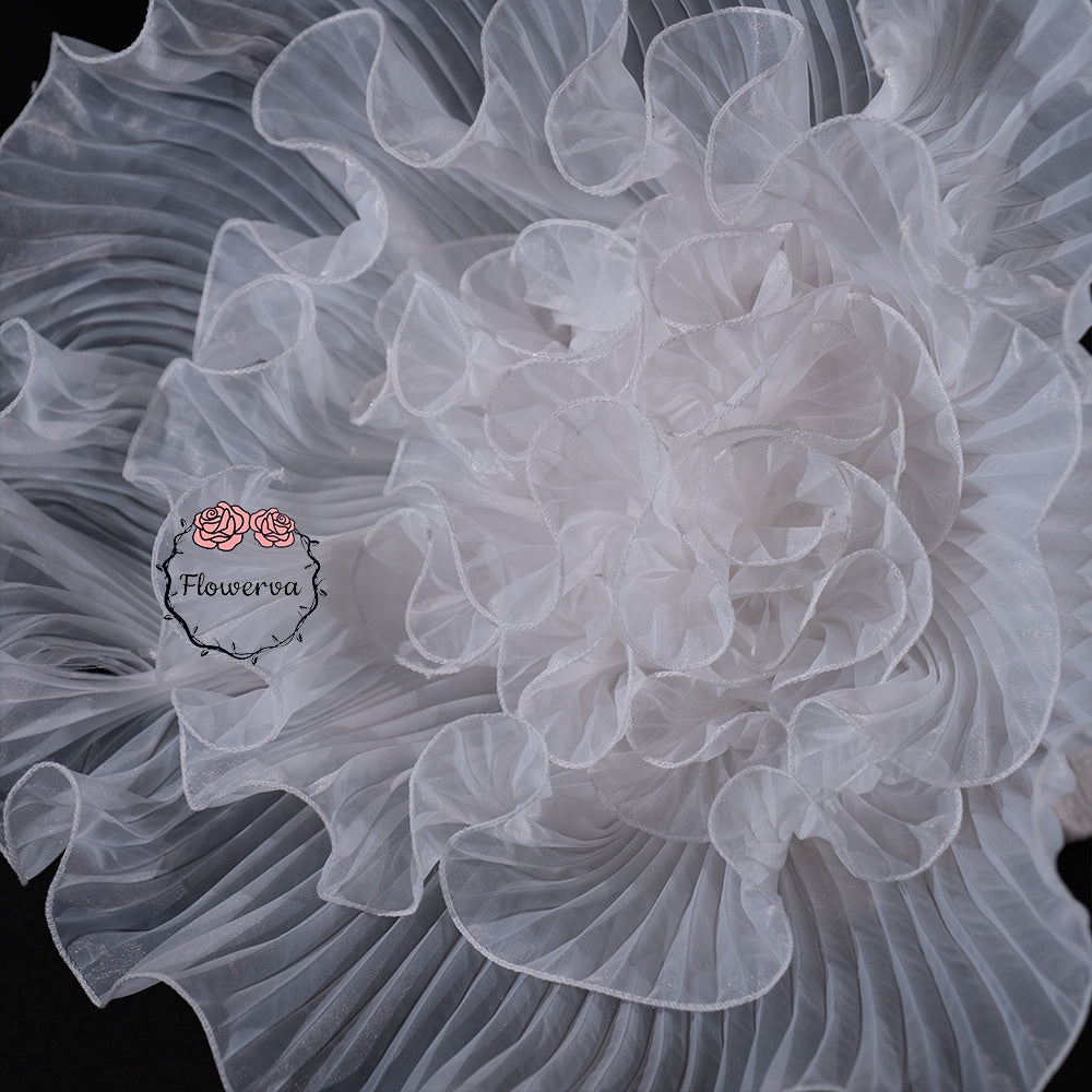 Flowerva Pure White Pleated Sheer Fabric Decor Flower