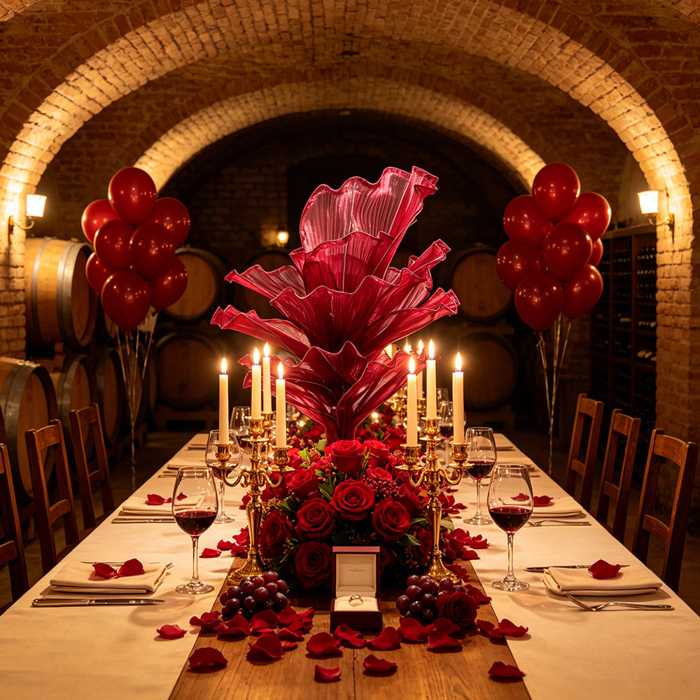 Flowerva Wine red Table Flower Wedding Decoration (With Base)