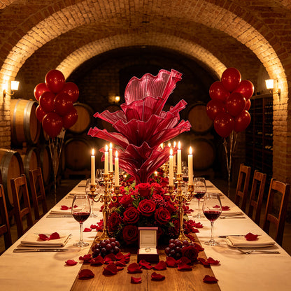 Flowerva Wine red Table Flower Wedding Decoration (With Base)