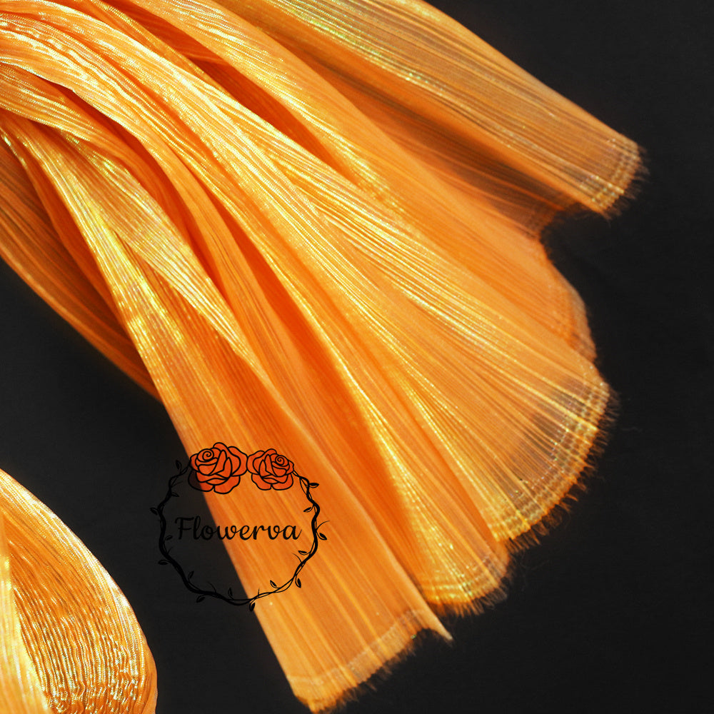 Flowerva Orange Mermaid Texture Pleated Organza Wedding Decoration Dress Design Fabric
