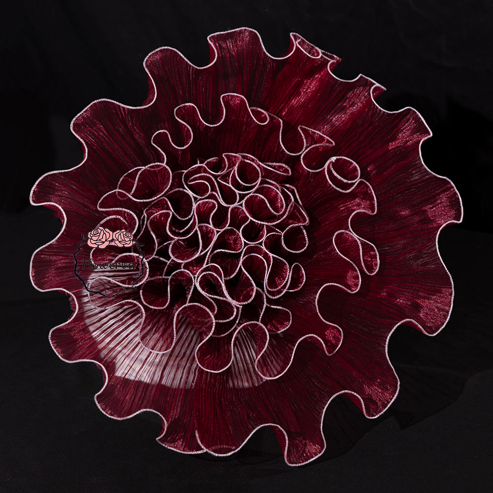 Flowerva Burgundy Gradient Ruffled Sheer Fabric Decor Flower