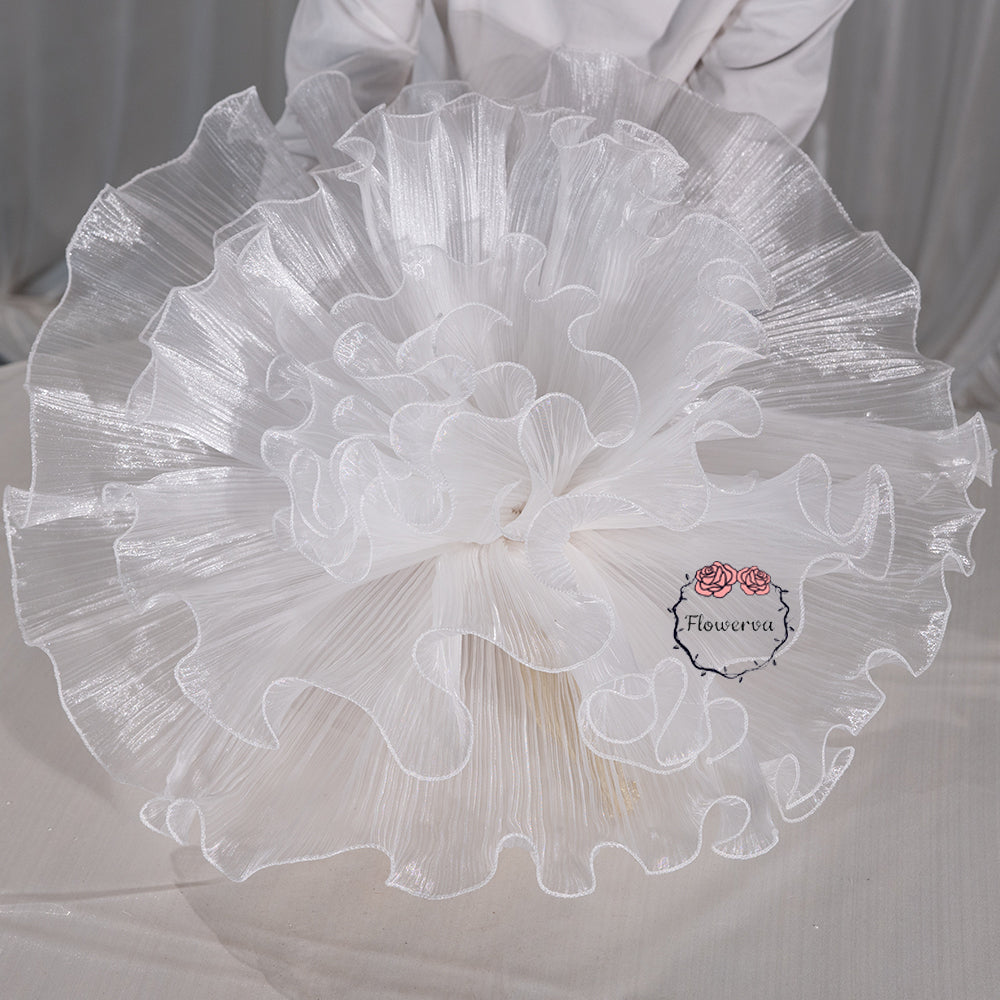 Flowerva White Sheer Ruffled Fluffy Fabric Flower Decor