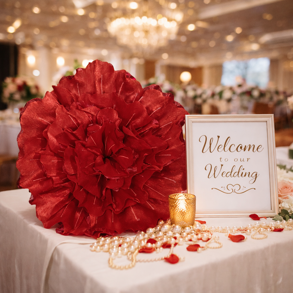 Flowerva Scarlet Shimmer Ruffled Fabric Flower
