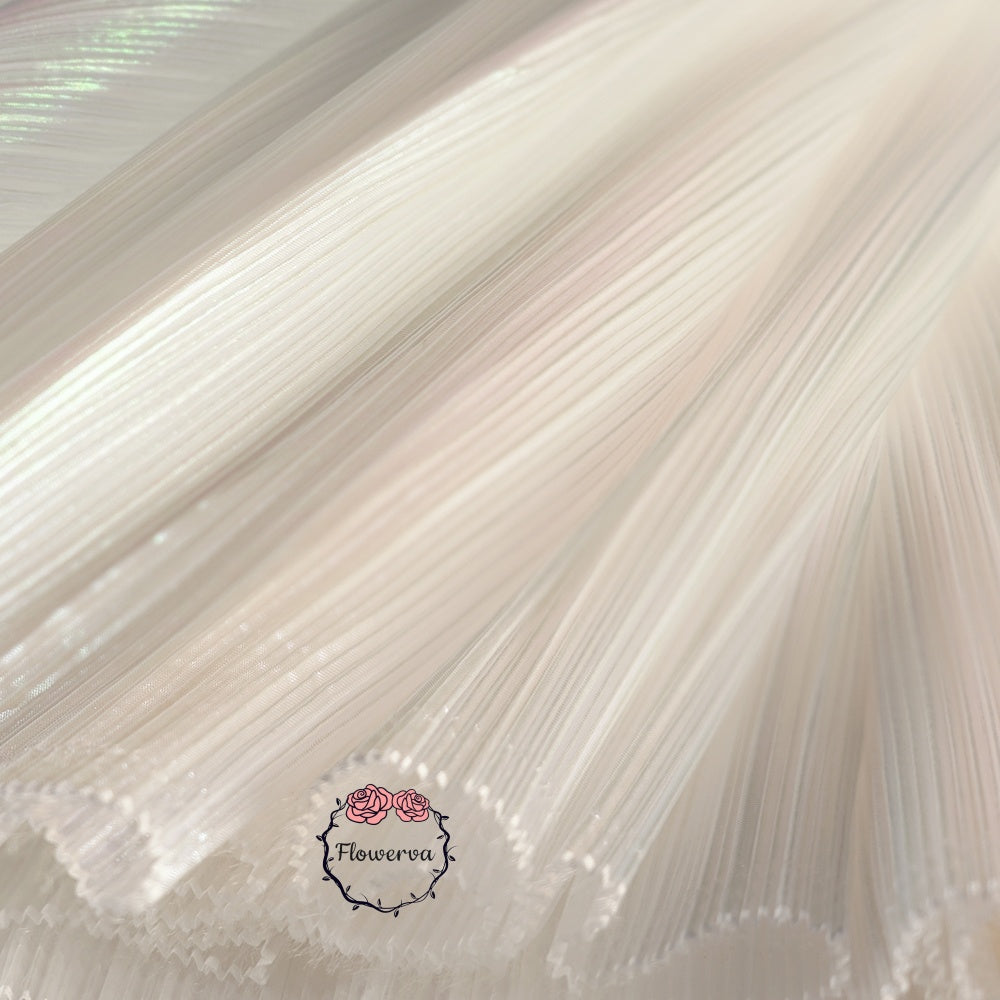 Flowerva Phantom White Mermaid Texture Pleated Organza Wedding Decoration Dress Design Fabric