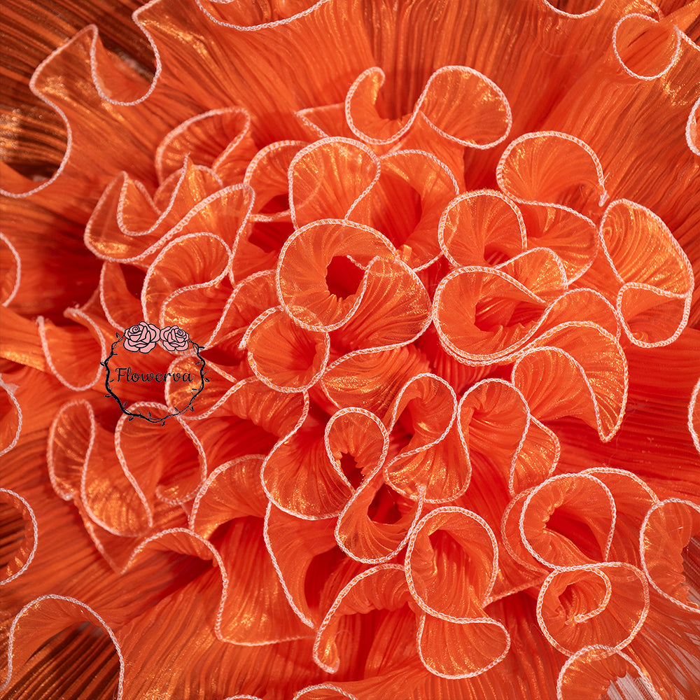 Flowerva Luminous Orange Gradient Ruffled Sheer Fabric Decor Flower