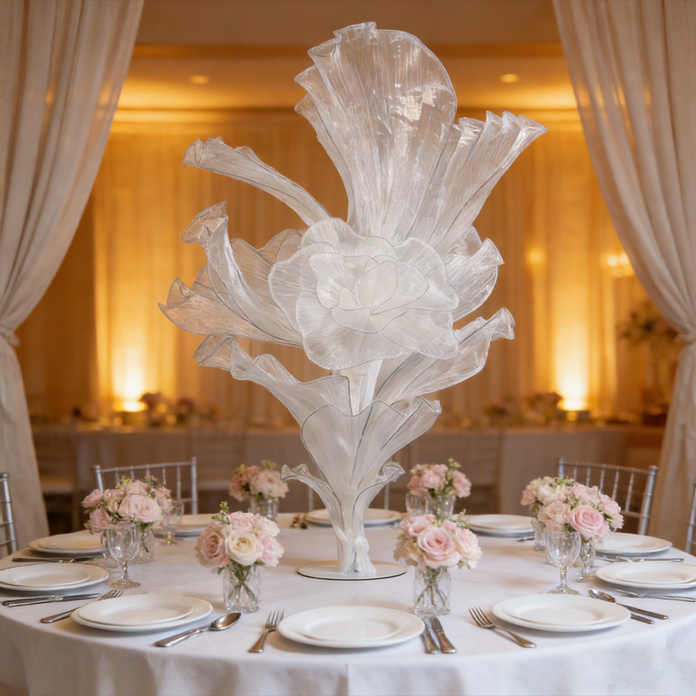 Flowerva White Serenity Floral Heart Sheer Texture Table Flower