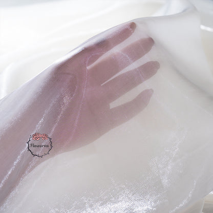 Flowerva Crystal Shining Organza Pearl-White Satin Fabric