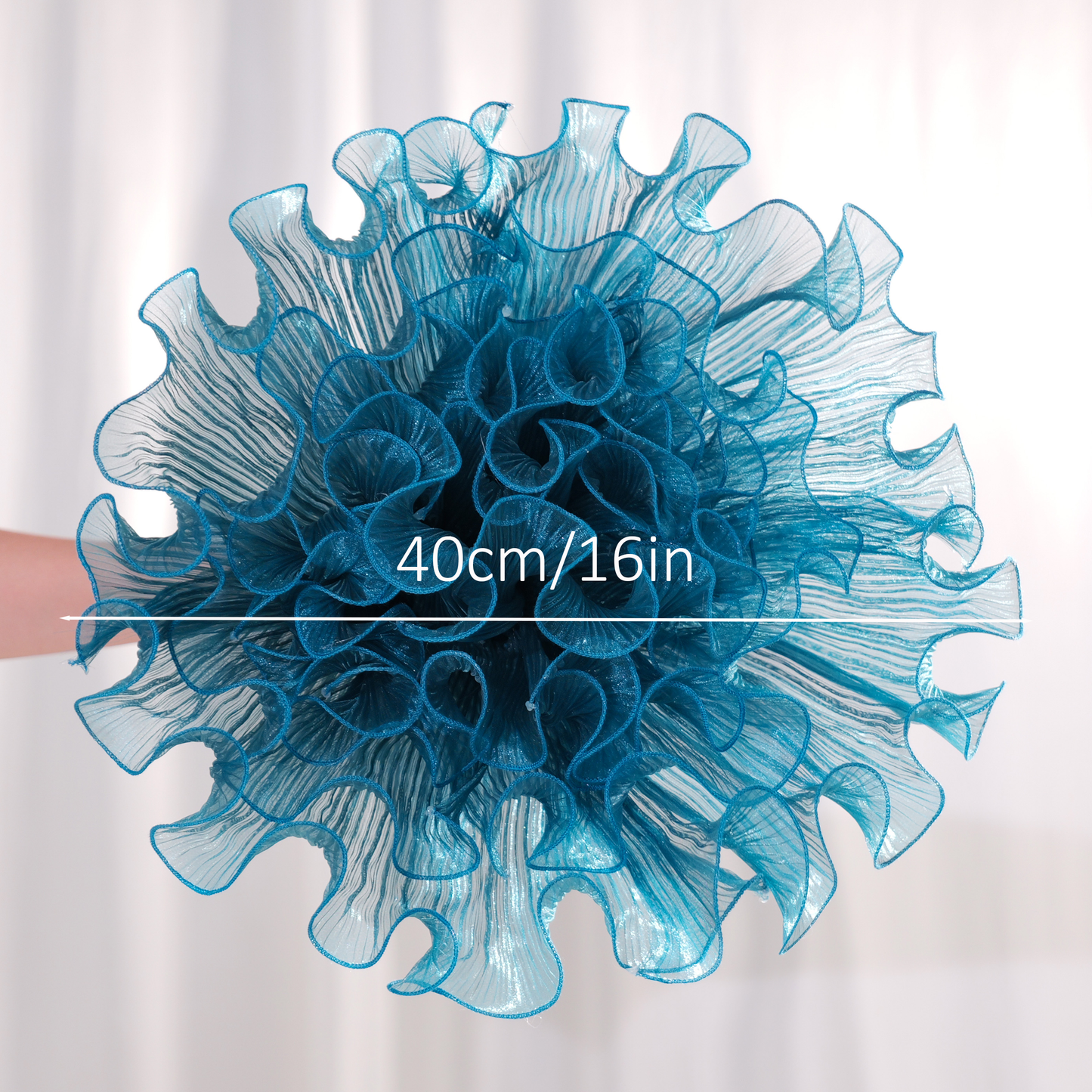 Flowerva Gradient Ruffled Sheer Fabric Decor Deep Lake Blue