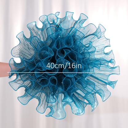 Flowerva Gradient Ruffled Sheer Fabric Decor Deep Lake Blue