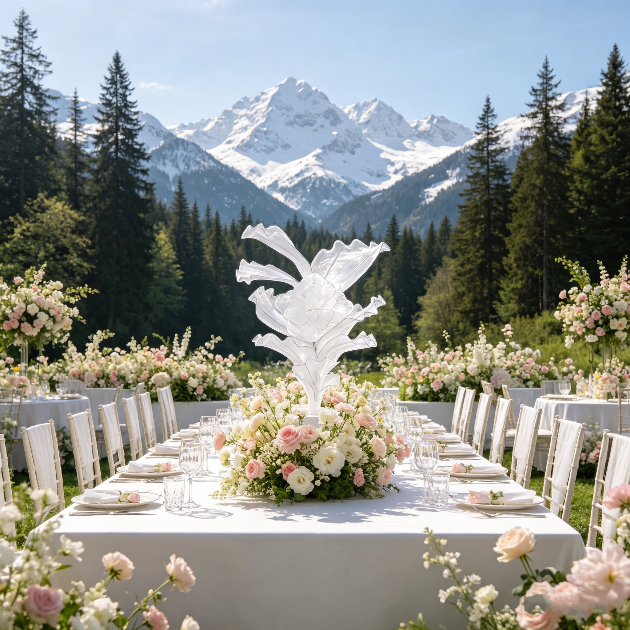 Flowerva White Serenity Floral Heart Sheer Texture Table Flower