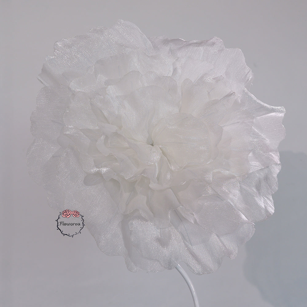 Flowerva Silvery-White Shimmer Ruffled Fabric Flower