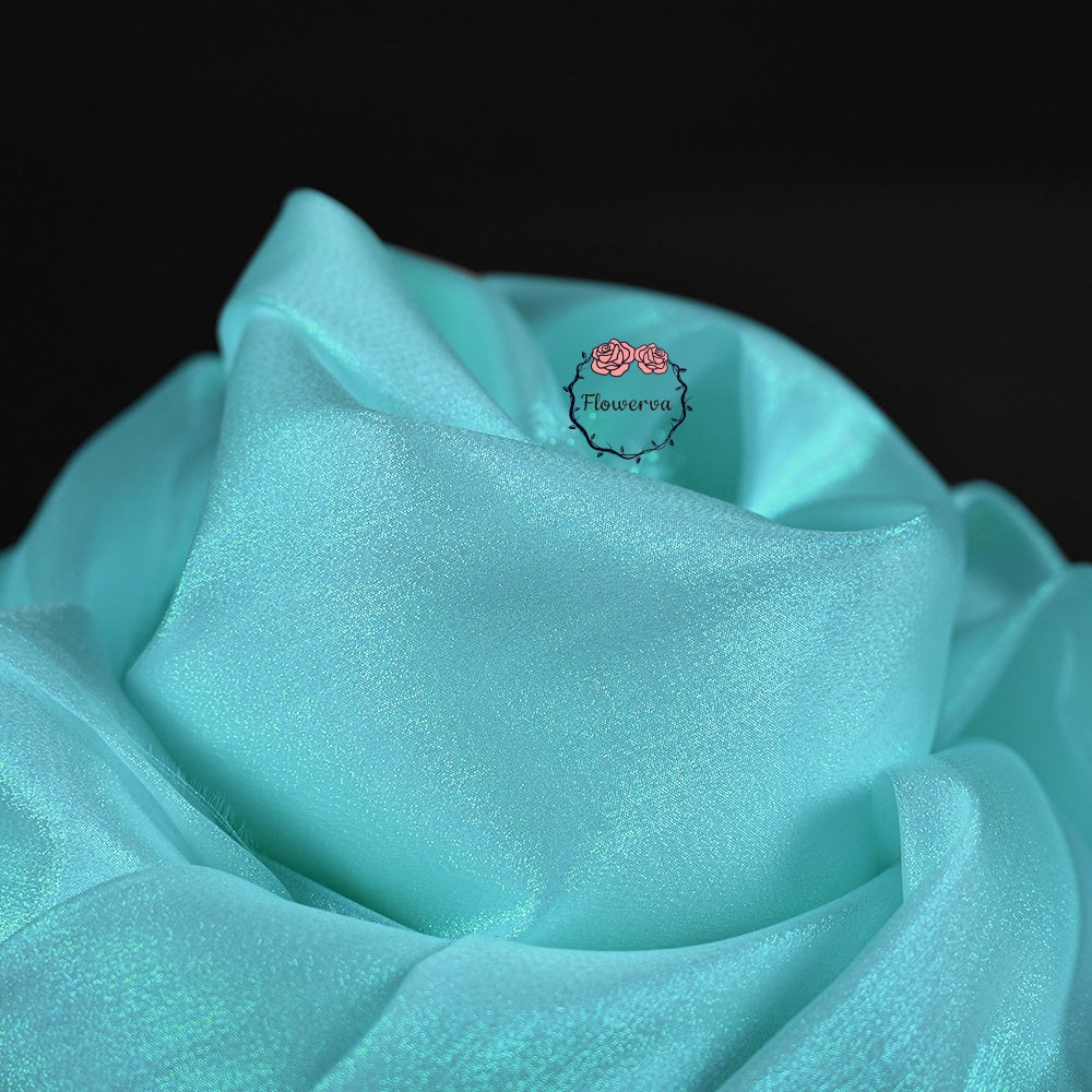 Flowerva Crystal Shining Organza Pearl Lake Blue Wedding Dress /Decoration Design Fabric