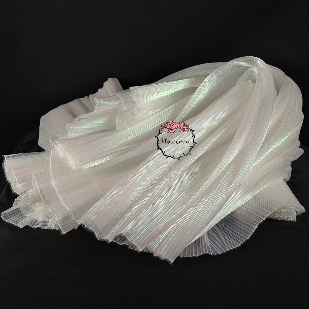 Flowerva Phantom White Mermaid Texture Pleated Organza Wedding Decoration Dress Design Fabric