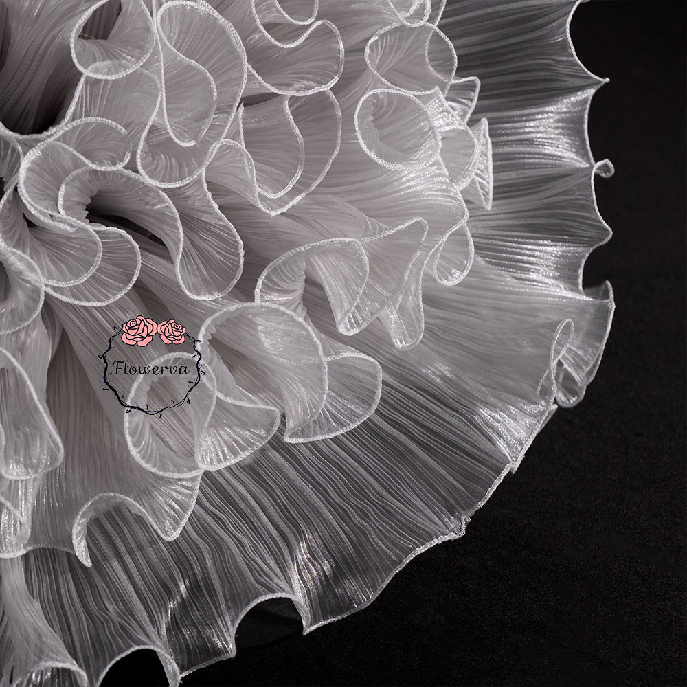 Flowerva Silvery Gray Sheer Ruffled Fabric Decor Flower