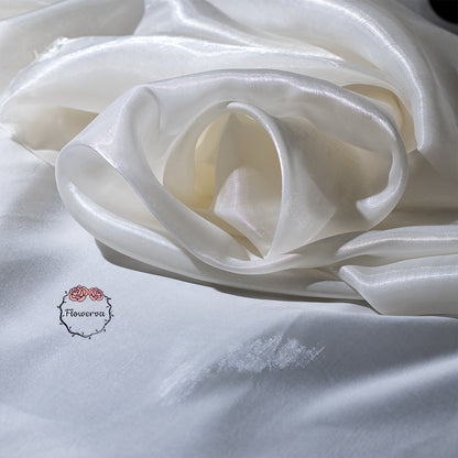 Flowerva Crystal Shining Organza Pearl-White Satin Fabric