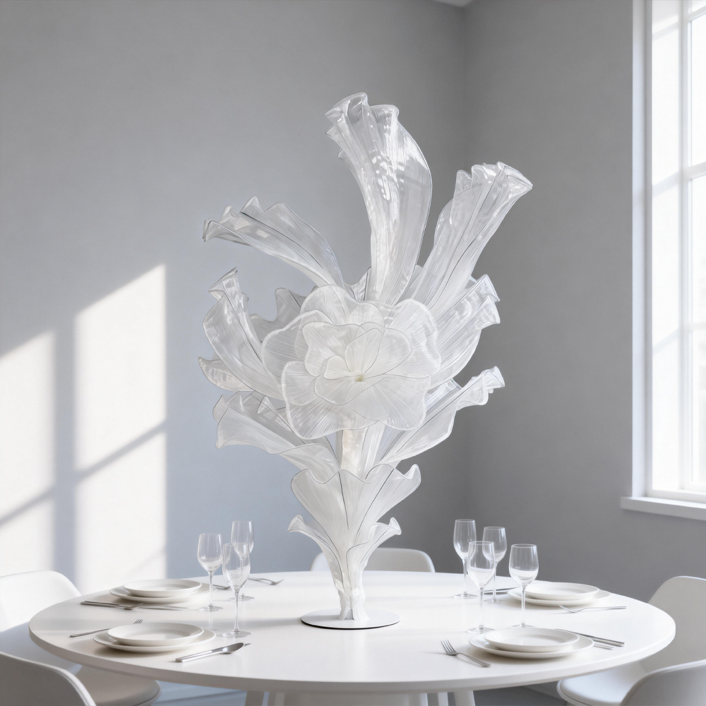 Flowerva White Serenity Floral Heart Sheer Texture Table Flower