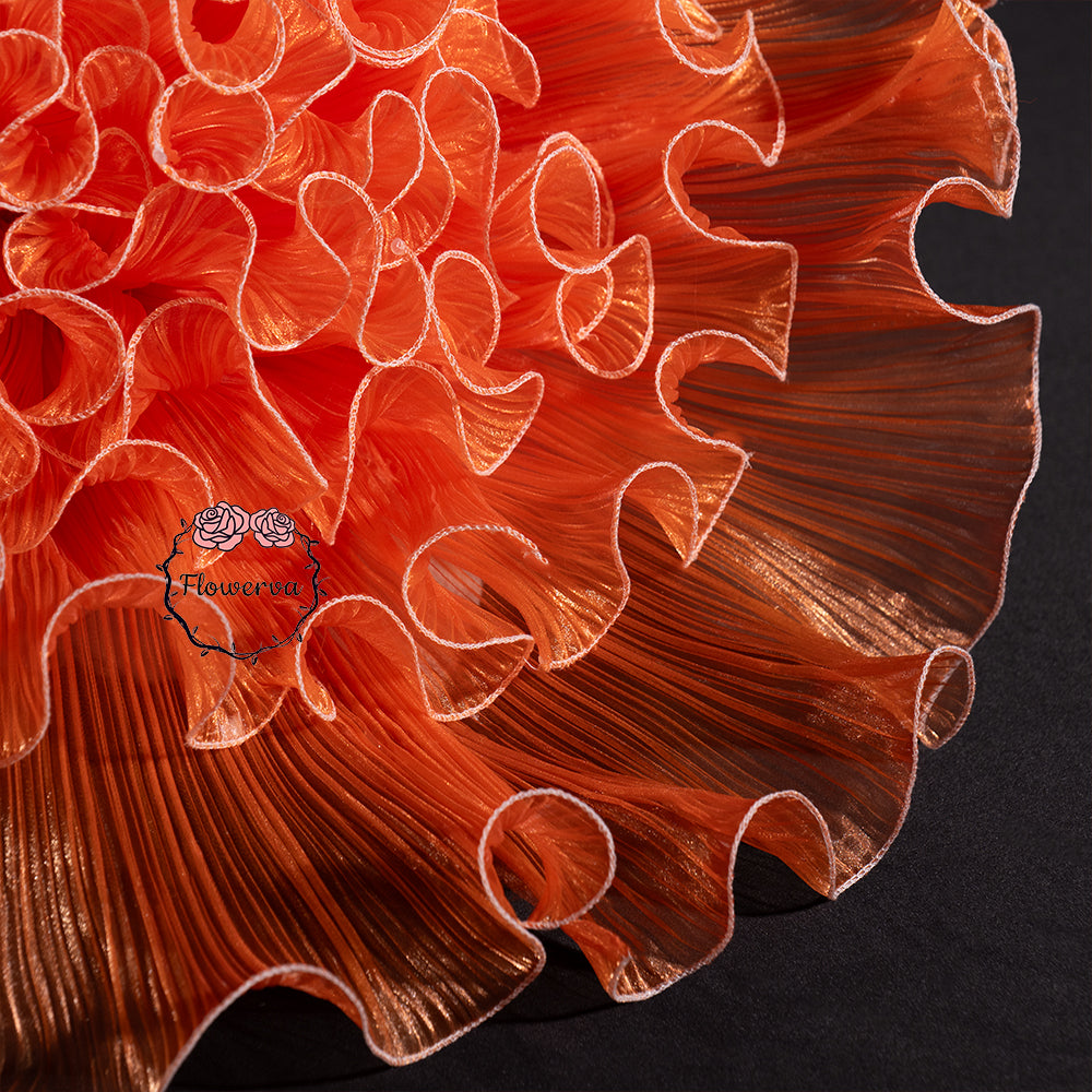 Flowerva Luminous Orange Gradient Ruffled Sheer Fabric Decor Flower