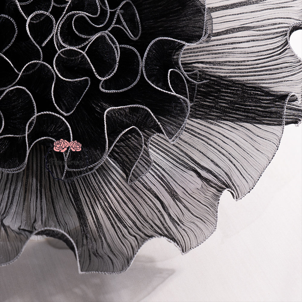 Flowerva Black Sheer Fabric Decor Flower with Silver Stitched Trim