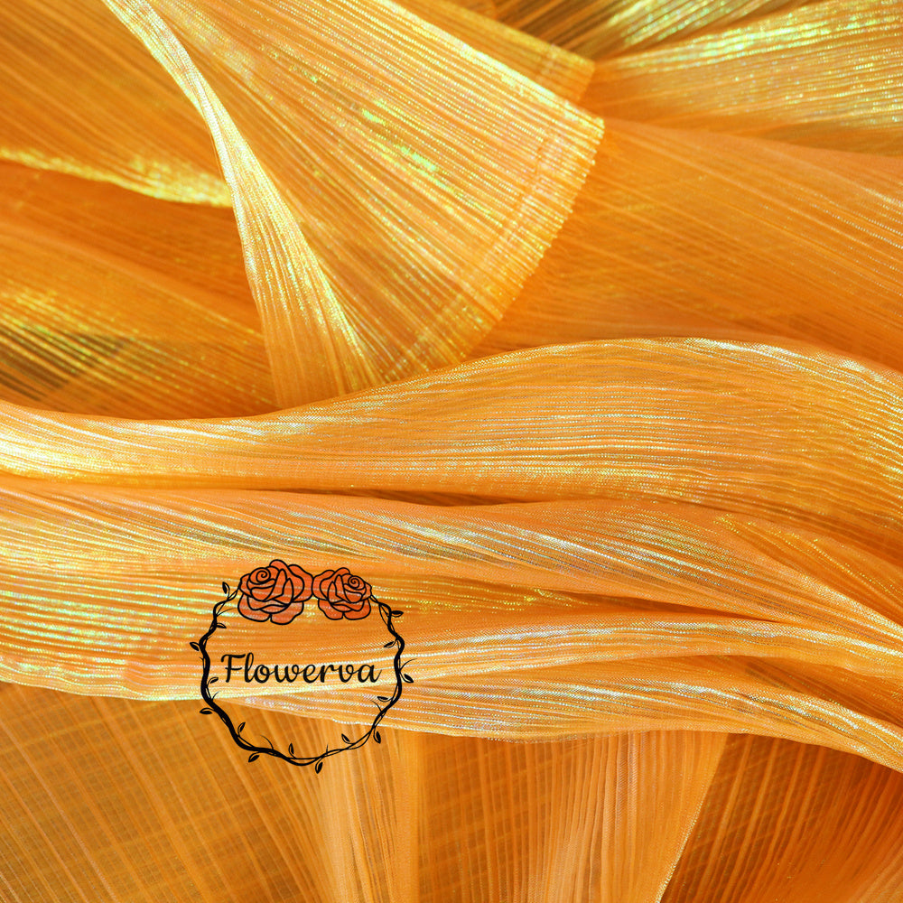Flowerva Orange Mermaid Texture Pleated Organza Wedding Decoration Dress Design Fabric