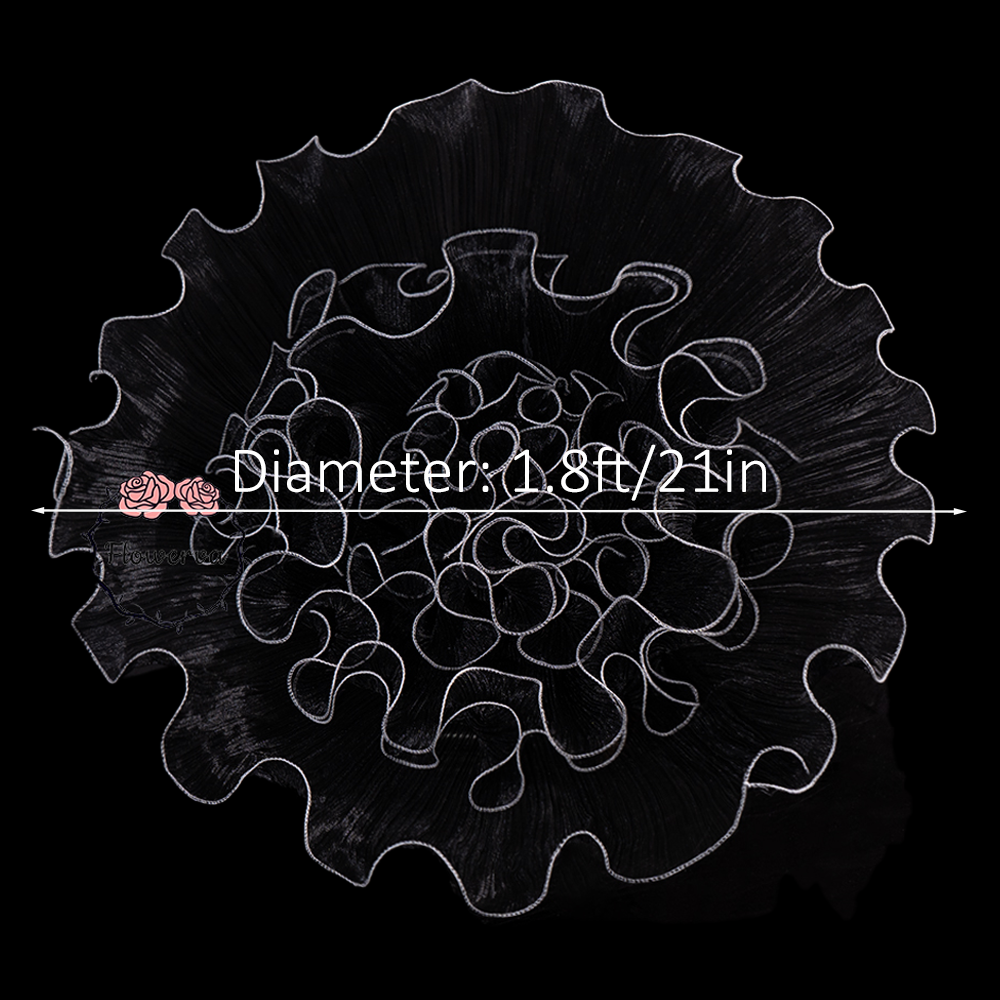 Flowerva Black Sheer Fabric Decor Flower with Silver Stitched Trim