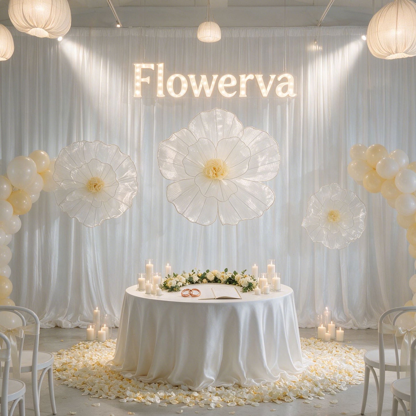 Flowerva Giant Tulle Flower Centerpiece Wedding Decor Ivory
