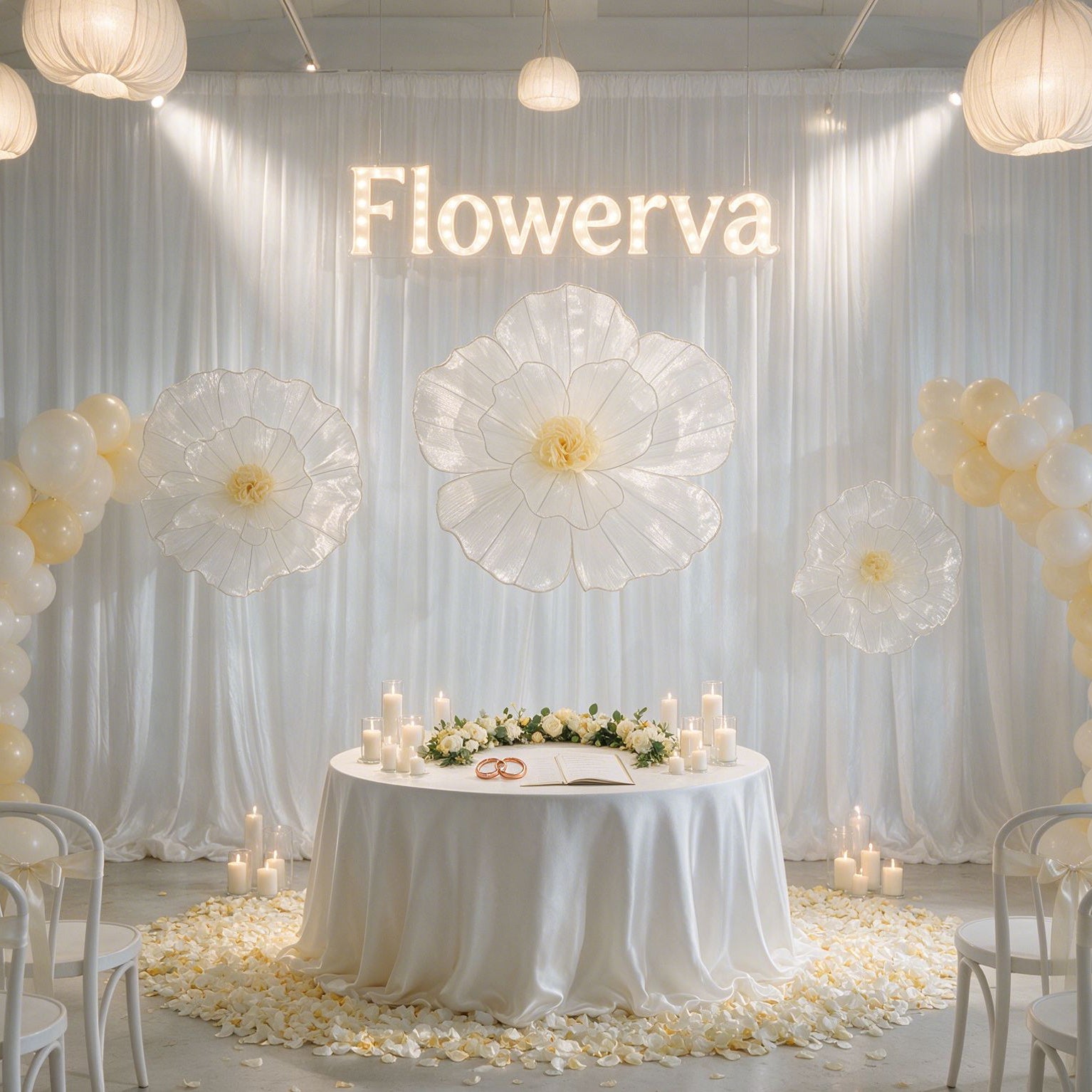 Flowerva Giant Tulle Flower Centerpiece Wedding Decor Ivory