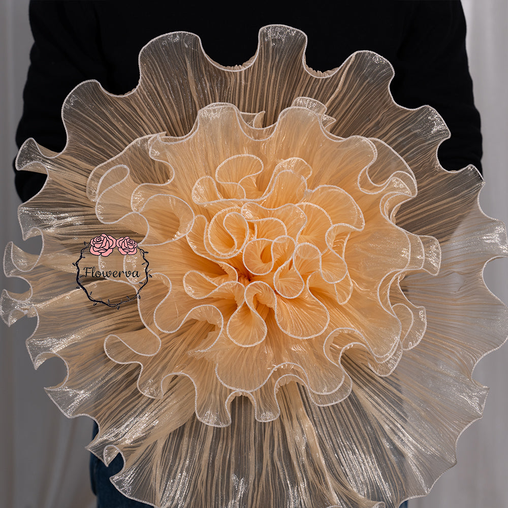 Flowerva Yellow-Skin Shimmer Ruffled Sheer Fabric Bloom Decor