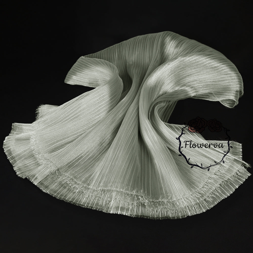 Flowerva Light Gray Glossy Pleated Texture Wedding Dress Styling Fabric